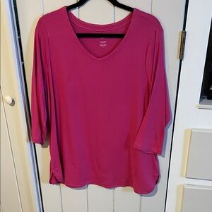J. Jill Fuchsia Long Sleeve V-Neck Top
